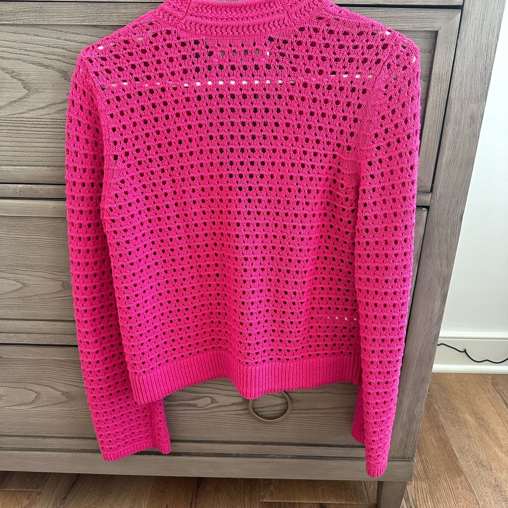 LOFT Fuchsia crochet knit cardigan size S - Picture 3 of 5